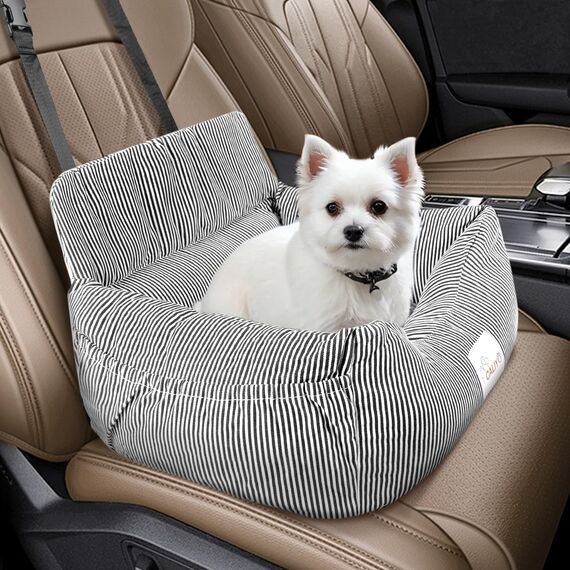 CALIYO Hundeautositz mit Stabiler Basis & Sicherheitsgurt | Hundesitz Auto für Kleine bis 10 kg | Memory Foam-Sitzauflage | Wasserdichter, Abwaschbarer Hundekorb mit Aufbewahrungstasche (Schwarz/Weiß)