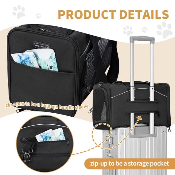 Petsfit Transporttasche Katze & Hundetasche Flugzeug | Flugtasche für Hunde & Transportbox Katze | Flugtaugliche Haustiertasche | Sicherer Transport in Auto, Flugzeug und Bahn, M/Schwarz