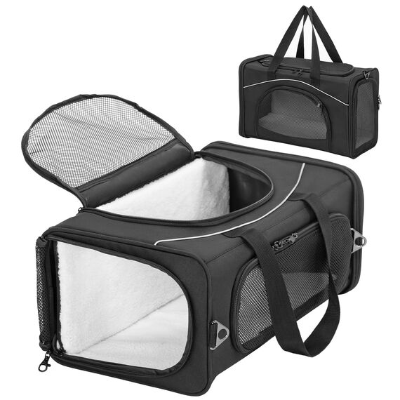 Petsfit Transporttasche Katze & Hundetasche Flugzeug | Flugtasche für Hunde & Transportbox Katze | Flugtaugliche Haustiertasche | Sicherer Transport in Auto, Flugzeug und Bahn, M/Schwarz