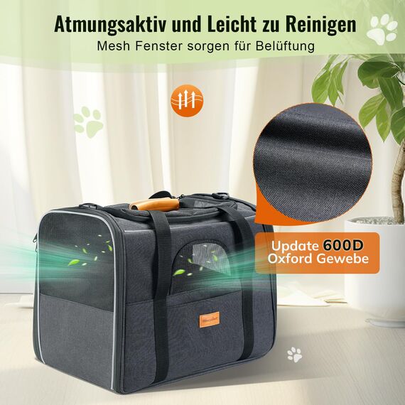 Morpilot Katzentransportbox für große Katzen und Welpen bis 7kg, Katzenbox Hundetasche mit Sicherheit Reißverschlüsse Faltbare Schale, Transportbox Katze Hunde für Der Gang zum Tierarzt Auto Fugzeug