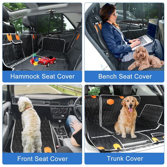 OneAmg Hundedecke Auto Rückbank Autoschondecke Hund mit Sichtfenster, Seitenschutz und Sicherheitsgurt Kratzfest Wasserdicht rutschfest Universal Hunde Autodecke Rücksitz 130 x 139 cm