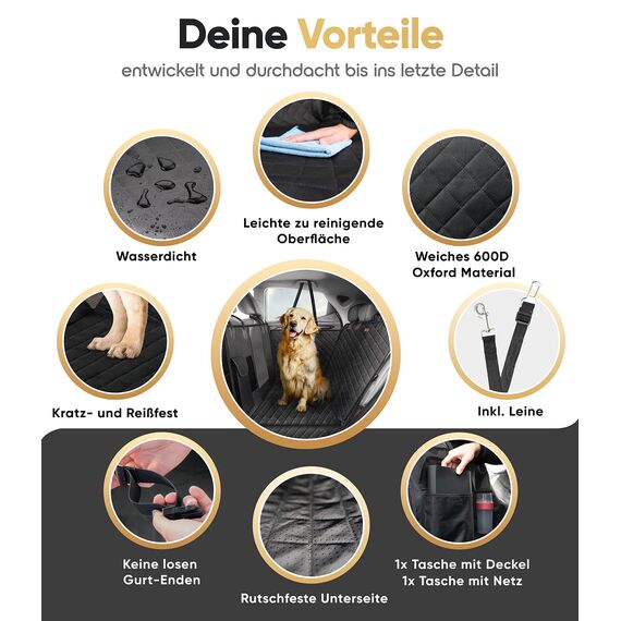 HELDENWERK Autoschondecke Hund Rücksitz wasserdicht & Kratzfest - Universal Hundedecke für Auto Rückbank inkl. Seitenschutz und Sichtfenster - Hunde Autodecke, Rückbank Schutz