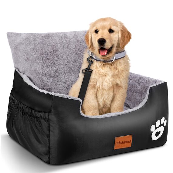 Hunde Autositz, 55x30x30cm, 1 Ansteckbare, Verstellbare Sicherheitsleinen, Auto-Hundebett für kleine Hunde, komplett Abnehmbarer und Waschbarer Autositz für Haustiere mit 2 Aufbewahrungs