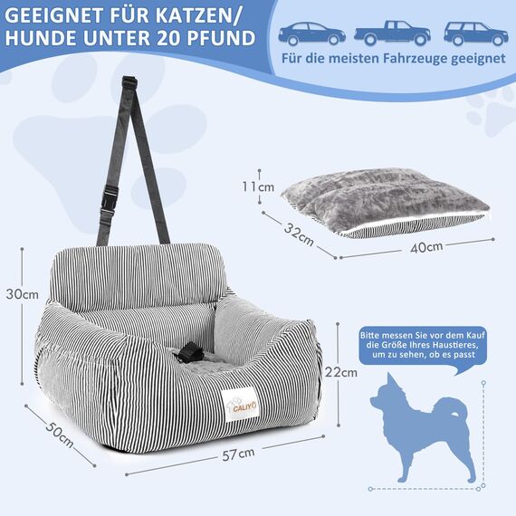 CALIYO Hundeautositz mit Stabiler Basis & Sicherheitsgurt | Hundesitz Auto für Kleine bis 10 kg | Memory Foam-Sitzauflage | Wasserdichter, Abwaschbarer Hundekorb mit Aufbewahrungstasche (Schwarz/Weiß)