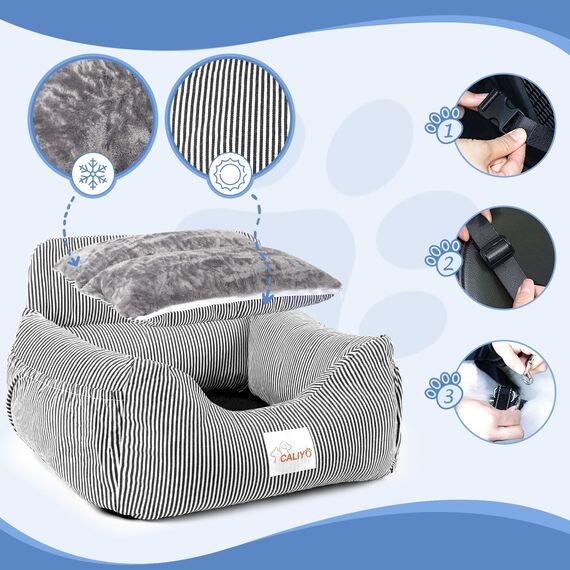 CALIYO Hundeautositz mit Stabiler Basis & Sicherheitsgurt | Hundesitz Auto für Kleine bis 10 kg | Memory Foam-Sitzauflage | Wasserdichter, Abwaschbarer Hundekorb mit Aufbewahrungstasche (Schwarz/Weiß)