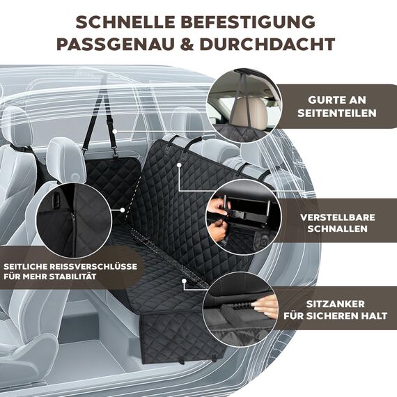 Hainberger Hundedecke Auto Rückbank Wasserabweisende Kratzfeste Autodecke für Hunde wasserdichte rutschfeste Autoschondecke mit Seitenschutz und Sichtfenster, 4-in-1 Rücksitzschoner 137x147 cm