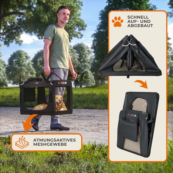 CADOCA® Hundebox XXXL 101x70x70cm faltbar atmungsaktiv robust Hundetransportbox Transporttasche Haustiertransportbox Hundetragetasche Anthrazit