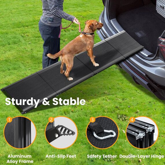 Hunderampe Auto Klappbar, Extra Lange 180cm Hunderampe Auto Große Hunde, rutschfest Hunderampen für Autos, SUV, LKW & Outdoor Treppen, 44cm Breiter Hunde Rampe für Große Und Mittel Hunde Bis 110kg