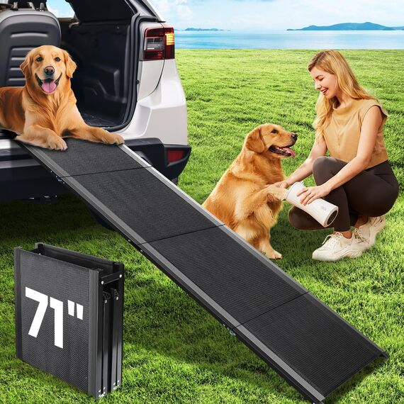Hunderampe Auto Klappbar, Extra Lange 180cm Hunderampe Auto Große Hunde, rutschfest Hunderampen für Autos, SUV, LKW & Outdoor Treppen, 44cm Breiter Hunde Rampe für Große Und Mittel Hunde Bis 110kg