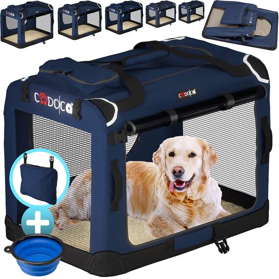 CADOCA® Hundebox Hundetransportbox faltbar robust S 50x34x36cm atmungsaktiv Transporttasche Haustiertransportbox Hundetragetasche Navy Blau