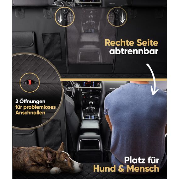 HELDENWERK Autoschondecke Hund Rücksitz wasserdicht & Kratzfest - Universal Hundedecke für Auto Rückbank inkl. Seitenschutz und Sichtfenster - Hunde Autodecke, Rückbank Schutz