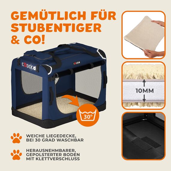 CADOCA® Hundebox Hundetransportbox faltbar robust S 50x34x36cm atmungsaktiv Transporttasche Haustiertransportbox Hundetragetasche Navy Blau