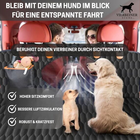 VierbeinerStube® Autoschondecke Hund Rückbank – Wasserdicht, Robust, rutschfest, Waschbar – Hundedecke Rücksitz Schutzdecke mit Seitenschutz – Universalgröße für Auto, SUV & Kombi