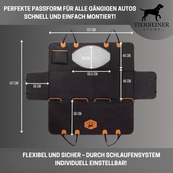 VierbeinerStube® Autoschondecke Hund Rückbank – Wasserdicht, Robust, rutschfest, Waschbar – Hundedecke Rücksitz Schutzdecke mit Seitenschutz – Universalgröße für Auto, SUV & Kombi