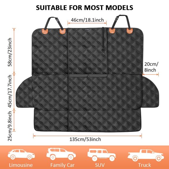 KYG Autoschondecke Hund rutschfest wasserdicht Autoschondecke für Hund und Kinder langlebig Kratzfest Hundedecke Auto Rückbank mit 1 Hundegurt für die meisten Autos SUVs 135x56x45cm