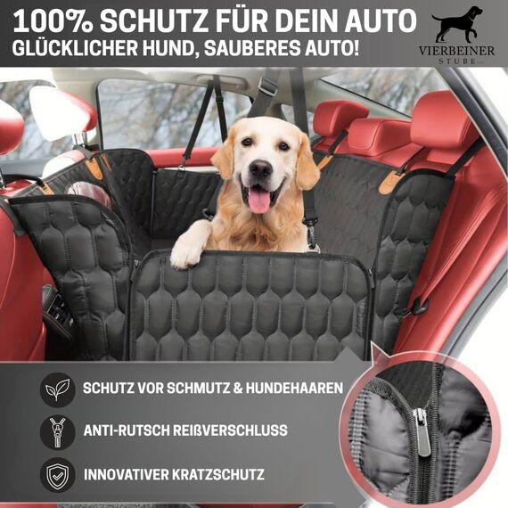 VierbeinerStube® Autoschondecke Hund Rückbank – Wasserdicht, Robust, rutschfest, Waschbar – Hundedecke Rücksitz Schutzdecke mit Seitenschutz – Universalgröße für Auto, SUV & Kombi