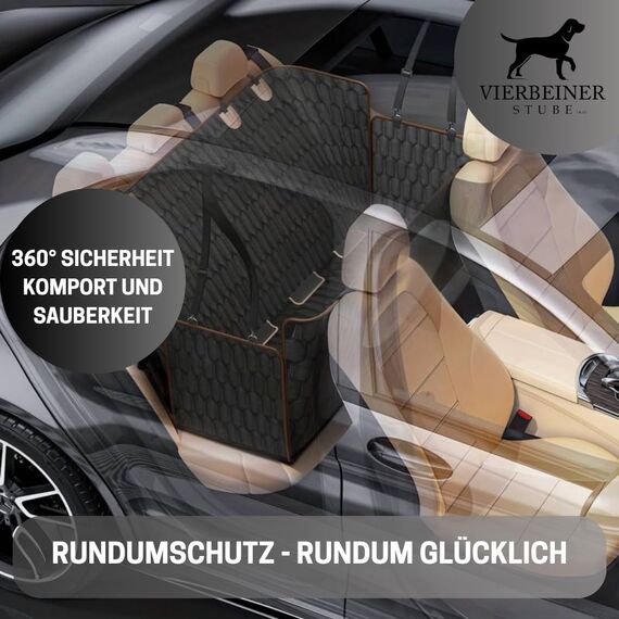 VierbeinerStube® Autoschondecke Hund Rückbank – Wasserdicht, Robust, rutschfest, Waschbar – Hundedecke Rücksitz Schutzdecke mit Seitenschutz – Universalgröße für Auto, SUV & Kombi