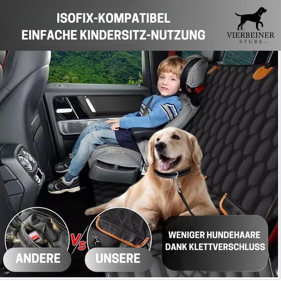 VierbeinerStube® Autoschondecke Hund Rückbank – Wasserdicht, Robust, rutschfest, Waschbar – Hundedecke Rücksitz Schutzdecke mit Seitenschutz – Universalgröße für Auto, SUV & Kombi