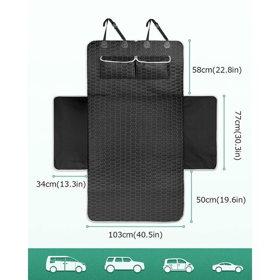 Oasser Kofferraumschutz Hund Kofferraum Schutzmatte 185x103cm Universal Auto 600D mit 2 Großen Taschen Seiten-und Ladekantenschutz Wasserdicht Kratzfest rutschfest Staubdicht für Limousinen und SUV
