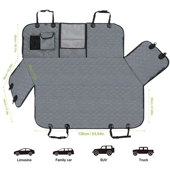 pecute Autoschondecke Hund Rücksitz mit Seitenschutz, Universale Hundedecke Auto Rückbank mit Sichtfenster, Kratzfeste und Wasserabweisende Autodecke Hundematte Auto, Hunde Autositz 146x136cm Grau