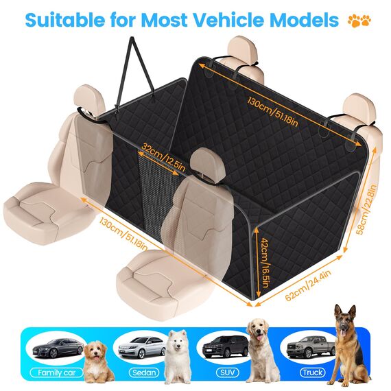 Kfonla Hundedecke Auto Rückbank, Wasserabweisende hundeautodecken rücksitz mit Seitenschutz und Sichtfenster, Rücksitz Hund Auto mit Harter Unterseite Universal Kratzfeste Autoschondecke Hund Rücksitz