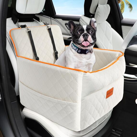 Hunde Autositz für kleine bis mittlere Hunde, Waschbarer hundesitz Auto mit Aufbewahrungstaschen, Ansteckbare Leine,verdickter Hundeautositz Sitzerhöhung Hundebett Auto für Rückbank Vordersitz-W