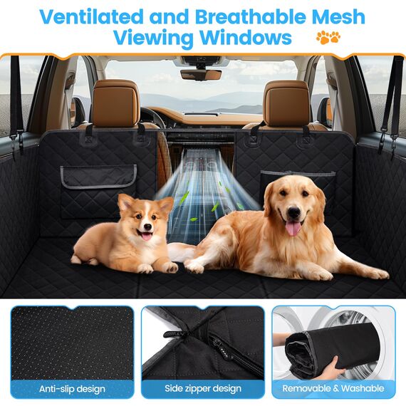 Kfonla Hundedecke Auto Rückbank, Wasserabweisende hundeautodecken rücksitz mit Seitenschutz und Sichtfenster, Rücksitz Hund Auto mit Harter Unterseite Universal Kratzfeste Autoschondecke Hund Rücksitz