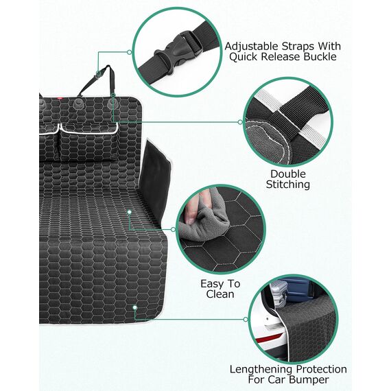 Oasser Kofferraumschutz Hund Kofferraum Schutzmatte 185x103cm Universal Auto 600D mit 2 Großen Taschen Seiten-und Ladekantenschutz Wasserdicht Kratzfest rutschfest Staubdicht für Limousinen und SUV
