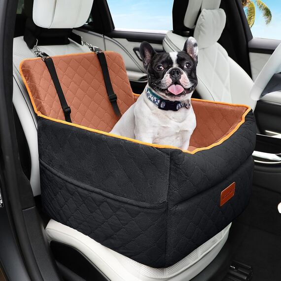 Hunde Autositz für kleine bis mittlere Hunde, Waschbarer hundesitz Auto mit Aufbewahrungstaschen, Ansteckbare Leine,verdickter Hundeautositz Sitzerhöhung Hundebett Auto für Rückbank Vordersitz-S
