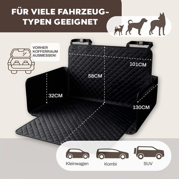 Hainberger Kofferraumschutz Hund gesteppt mit Seiten- und Ladekantenschutz Hundedecke Auto Kofferraum Wasserdicht und Kratzfest, Universal Kofferraum Schutzmatte für Hunde 174 x190cm (Schwarz)