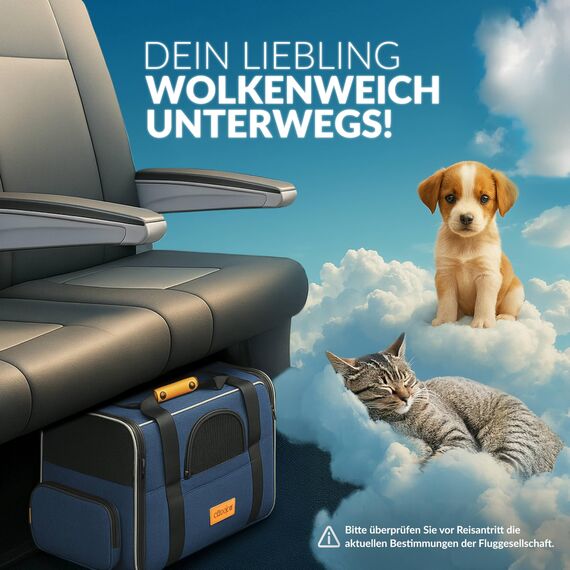 CADOCA® Transportbox Katzen bis 20kg faltbar Sonnen- und Regendach Schultergurt mit Napf Atmungsaktiv Komfortabel Wendekissen Haustier Katzenbox Tragetasche Hunde Auto Blau