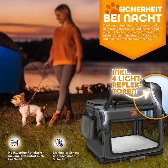 TRESKO® Hundebox faltbar inkl. Leckmatte, Spatel & Reflektoren XXXL 102x69x69cm | Transportbox für Hunde und Katzen | Hundetransportbox Auto für kleine & große Hunde | Hundetasche robust Anthrazit