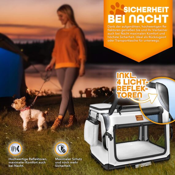 TRESKO® Hundebox faltbar inkl. Leckmatte, Spatel & Reflektoren XXXL 102x69x69cm | Transportbox für Hunde und Katzen | Hundetransportbox Auto für kleine & große Hunde | Hundetasche robust Grau