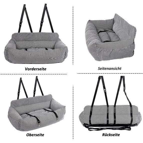 CALIYO Hundeautositz mit Fester Basis & Sicherheitsgurt, Hundesitz Auto für Alle Hunde, Memory Foam-Sitzerhöhung, Wasserdicht and Waschbar Hundekorb Auto（Schwarz-Weiß）