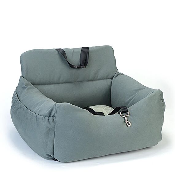 CALIYO Hundeautositz mit Stabiler Basis & Sicherheitsgurt | Hundesitz Auto für Kleine bis 10 kg | Memory Foam-Sitzauflage | Wasserdichter, Abwaschbarer Hundekorb mit Aufbewahrungstasche(Grau-Grün)