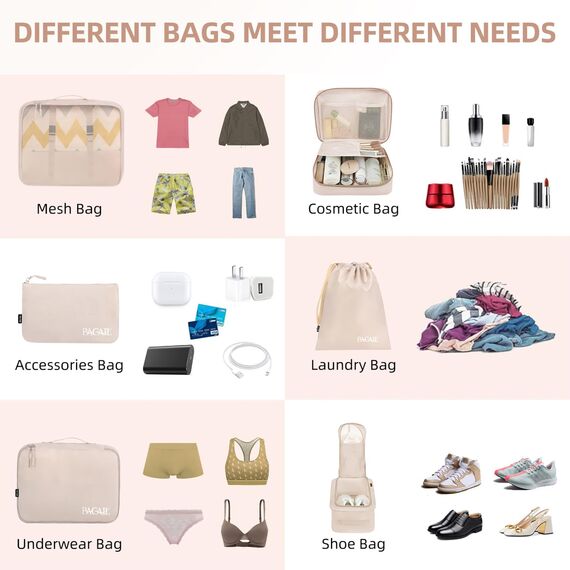 BAGAIL 8 Teilige Packwürfel, Kleidertaschen, Packing Cubes, Verpackungswürfel, Packtaschen Set für Urlaub und Reisen, Kofferorganizer Reise Würfel, Ordnungssystem für Koffer