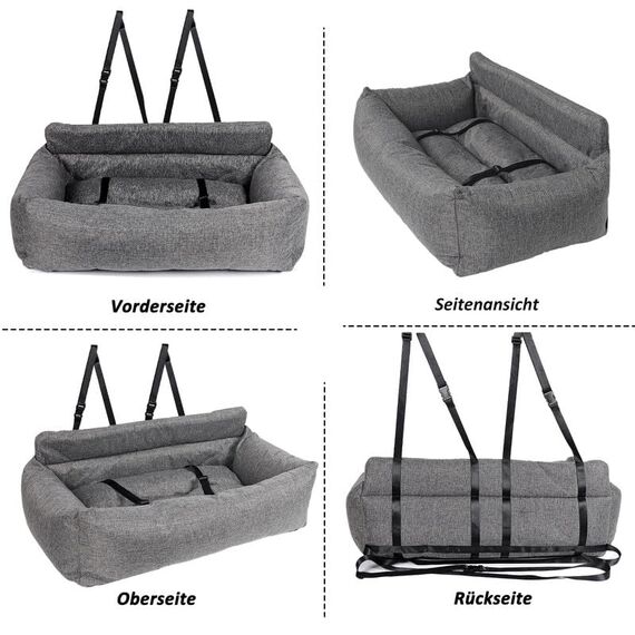 CALIYO Hundeautositz mit Fester Basis & Sicherheitsgurt, Hundesitz Auto für Alle Hunde, Memory Foam-Sitzerhöhung, Wasserdicht and Waschbar Hundekorb Auto（Grau）