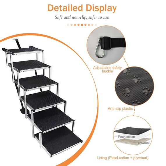 Hundetreppe Auto, 6 Stufen Hunderampe Auto Klappbar bis 85kg, für Große Hunde & ältere Tiere, Hundeleiter Aluminium 80cm Hoch, Für Lastwagen und SUV