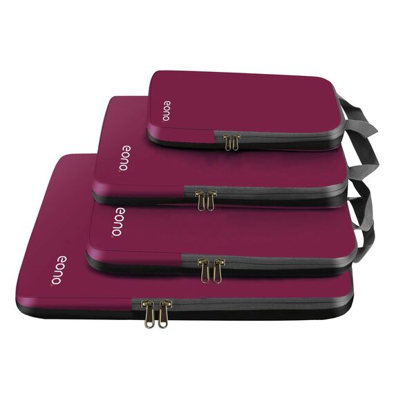 Eono Komprimierbaren Packwürfeln zur Organisation Ihres Reisegepäcks, Compression Packing Cube, Packtaschen Set und Gepäck Organizer für Rucksack und Koffer - Burgund, 4-teilig