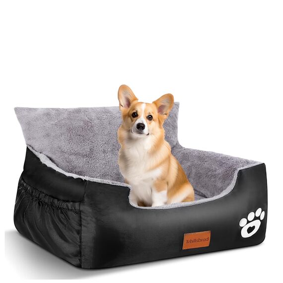 Trhillsbrad Hunde Autositz, 70x60x45cm, 2 Ansteckbare, Verstellbare Sicherheitsleinen, Auto-Hundebett für kleine Hunde, komplett Abnehmbarer und Waschbarer Autositz für Haustiere mit 2 Aufbewahrungs