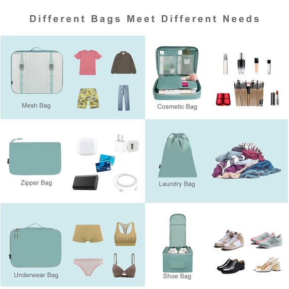 BAGAIL 8 Teilige Packwürfel, Kleidertaschen, Packing Cubes, Verpackungswürfel, Packtaschen Set für Urlaub und Reisen, Kofferorganizer Reise Würfel, Ordnungssystem für Koffer