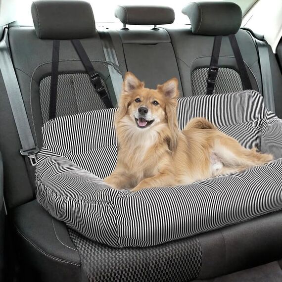 CALIYO Hundeautositz mit Fester Basis & Sicherheitsgurt, Hundesitz Auto für Alle Hunde, Memory Foam-Sitzerhöhung, Wasserdicht and Waschbar Hundekorb Auto（Schwarz-Weiß）