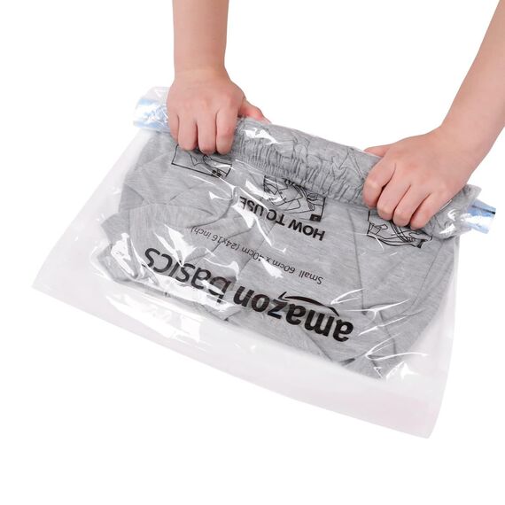Amazon Basics Reiseaufbewahrungsbeutel zum Einrollen, 12 stück (6 kleine und 6 mittlere), Reißverschluss, Transparent