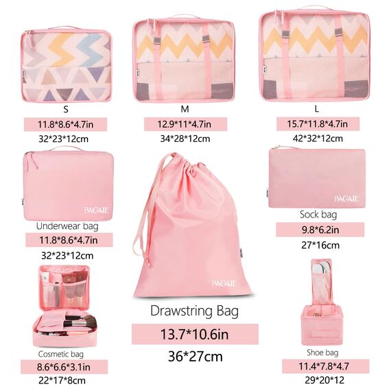 BAGAIL 8 Teilige Packwürfel, Kleidertaschen, Packing Cubes, Verpackungswürfel, Packtaschen Set für Urlaub und Reisen, Kofferorganizer Reise Würfel, Ordnungssystem für Koffer