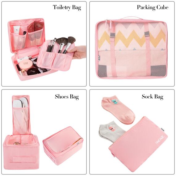 BAGAIL 8 Teilige Packwürfel, Kleidertaschen, Packing Cubes, Verpackungswürfel, Packtaschen Set für Urlaub und Reisen, Kofferorganizer Reise Würfel, Ordnungssystem für Koffer