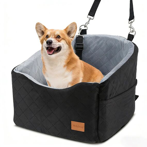 Hunde-Autositz für kleine/mittlere Hunde unter 13,6 kg, bequemer Welpenkarzsitz mit 2 klipsbaren Sicherheitsleinen, Rutschfester Pet-Reise-Karzsitzunterseite, vollständig