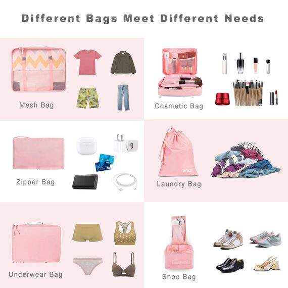 BAGAIL 8 Teilige Packwürfel, Kleidertaschen, Packing Cubes, Verpackungswürfel, Packtaschen Set für Urlaub und Reisen, Kofferorganizer Reise Würfel, Ordnungssystem für Koffer
