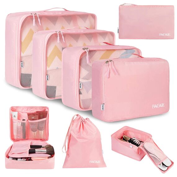 BAGAIL 8 Teilige Packwürfel, Kleidertaschen, Packing Cubes, Verpackungswürfel, Packtaschen Set für Urlaub und Reisen, Kofferorganizer Reise Würfel, Ordnungssystem für Koffer