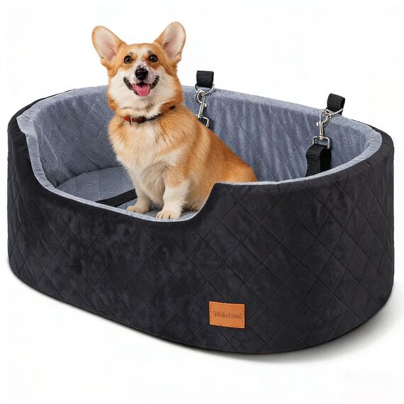 Hunde Autositz für große/mittlere Hunde, Pet Booster Sitz für Autos, SUVs und Lastwagen, Reisehundebett mit Sicherheitsgurt, Dickem Kissen, rutschfestem Boden, waschbar und tragbar (Schwarz)