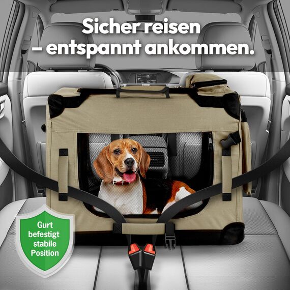 PET VIOLET Hundebox Hundetransportbox faltbar & robust für Auto & Reise – 50×34×36 cm – atmungsaktive Transportbox Transporttasche für Hunde & Katzen Stoffbox Tragetasche Grau